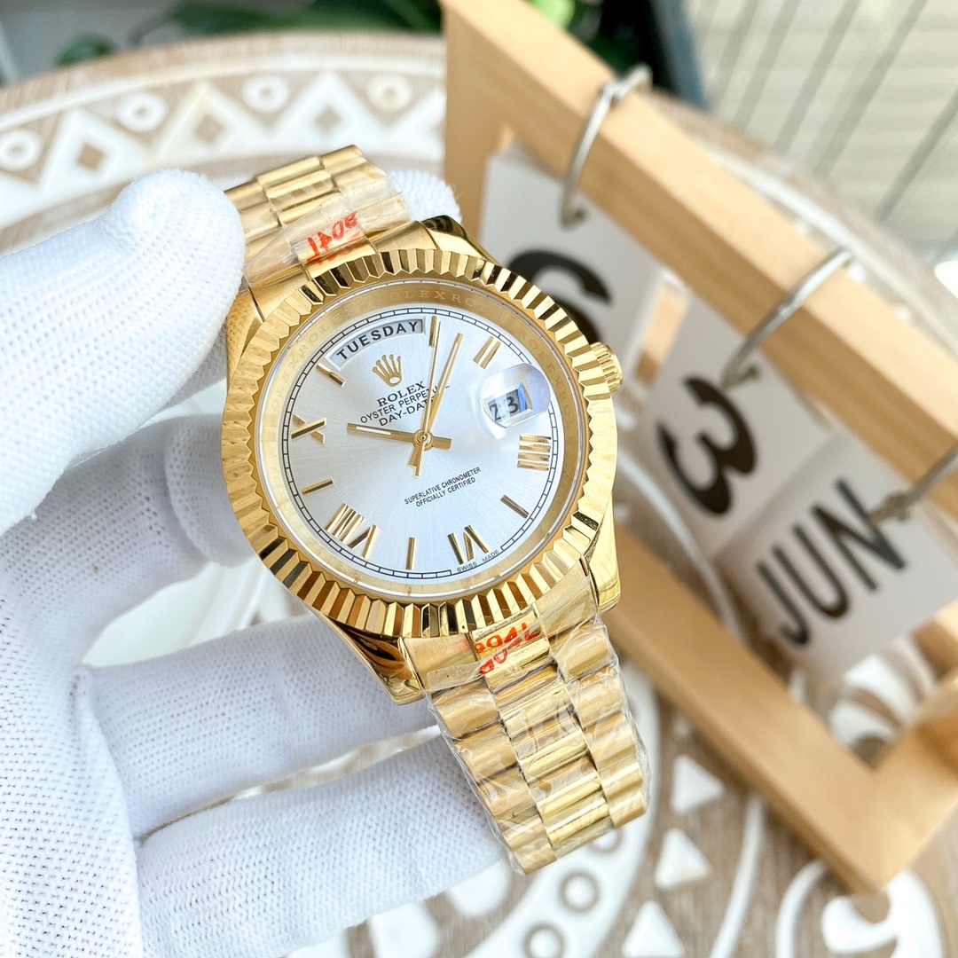 TheChronoLux - Rolex Day-Date 41mm Gold Roman Numeral White Dial, 13327310144529599