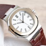 TheChronoLux - Patek Philippe Nautilus 40mm White Dial Leather Strap, 13327414672293707