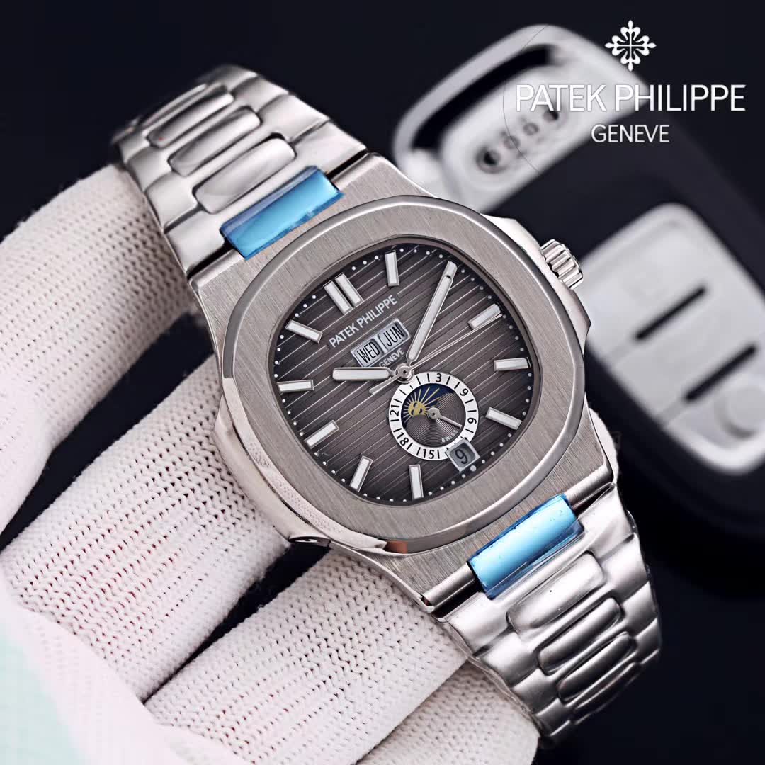 TheChronoLux - Patek Philippe Nautilus Annual Calendar 42mm All Steel Black Dial, 13327427018238542