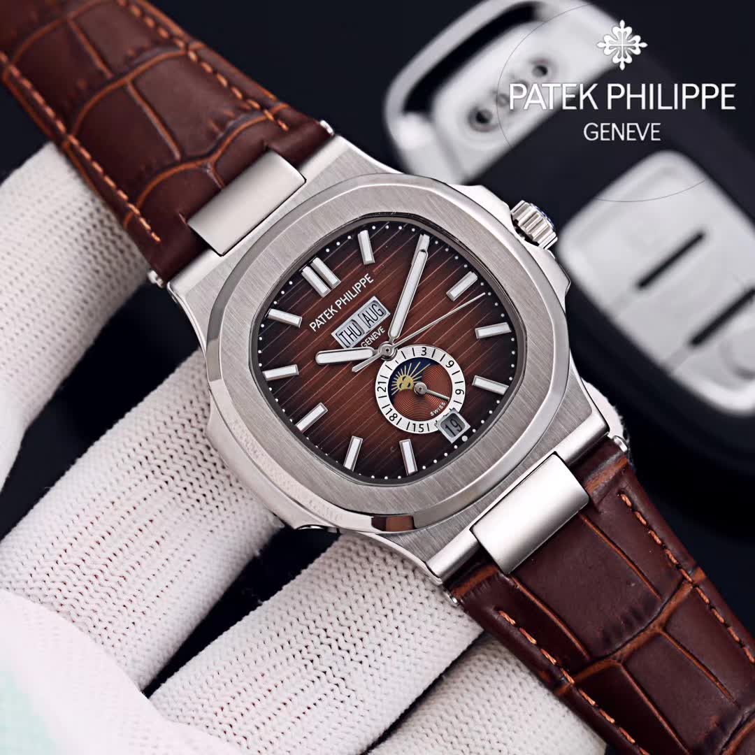 TheChronoLux - Patek Philippe Nautilus Annual Calendar 42mm Grey Dial Leather Strap, 13327427082274831